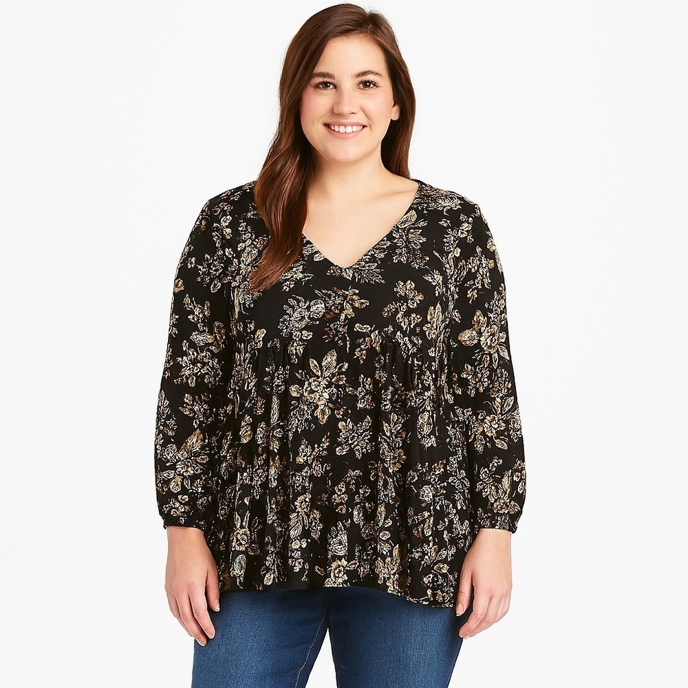 Anthropologie Melloday Floral Peplum Top Black, Brown, & Cream Size XS